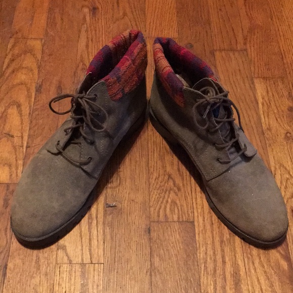 Lace up ankle boots with plaid trim Boho Shoes - Picture 6 of 10